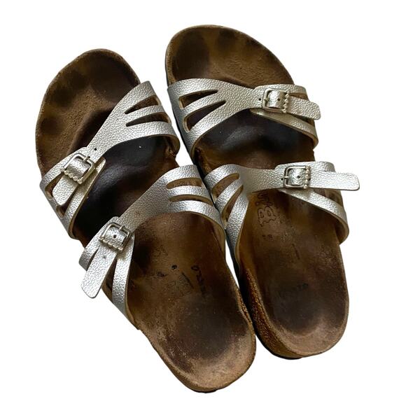Birkenstock Birkis Size 41 US 10 Silver Moorea Granada Rhinestones 2 Strap - Picture 1 of 14